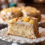 Freshly baked pineapple cake with tropical fruit decoration