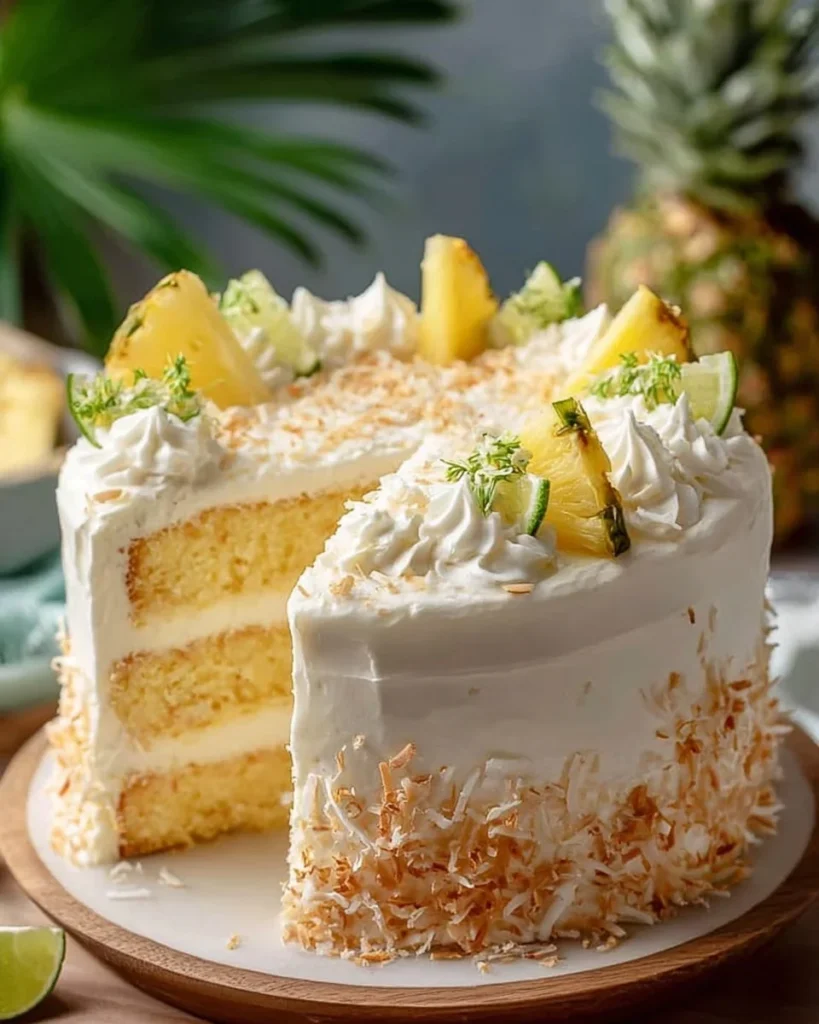 Delicious Pineapple Cream Cheese Cake with creamy frosting and pineapple topping