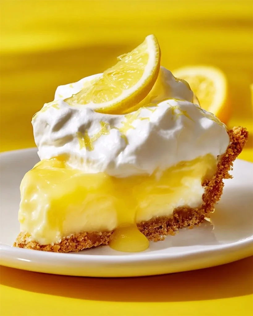 Delicious Pineapple Cream Pie served on a plate with a slice cut out.