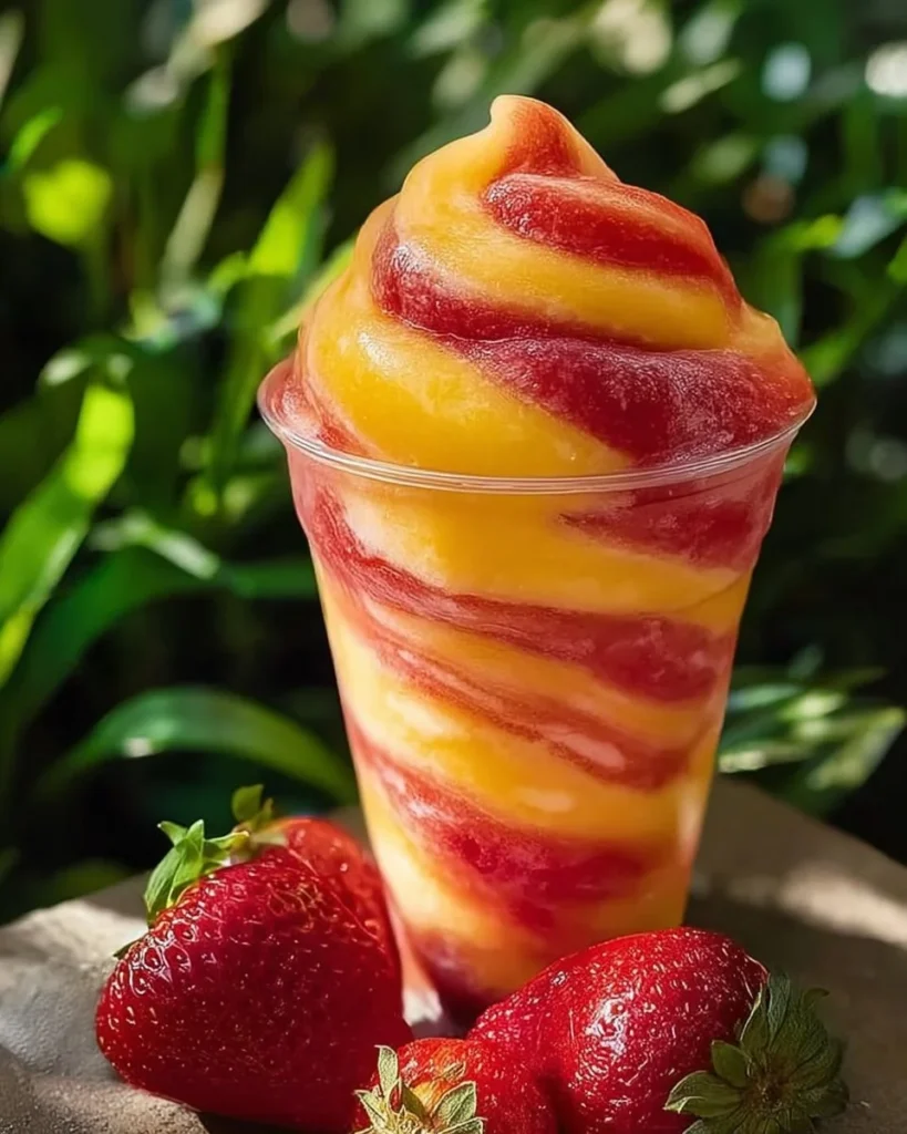 Delicious Pineapple Strawberry Slushies in colorful cups