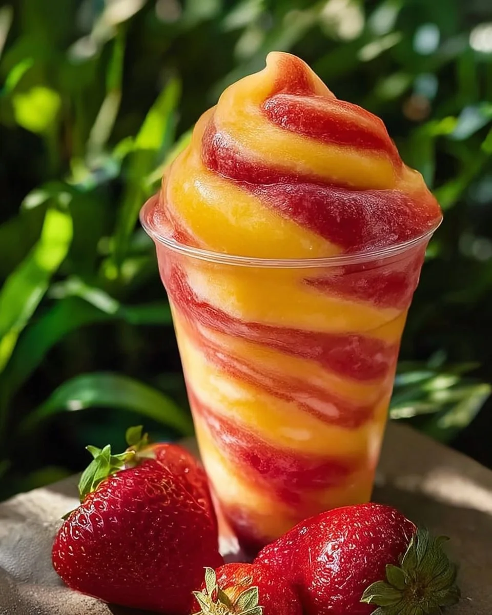 Delicious Pineapple Strawberry Slushies in colorful cups