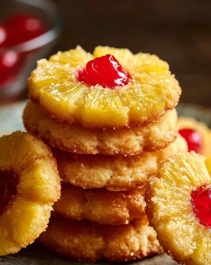 Pineapple Upside-Down Cookies arranged on a baking tray