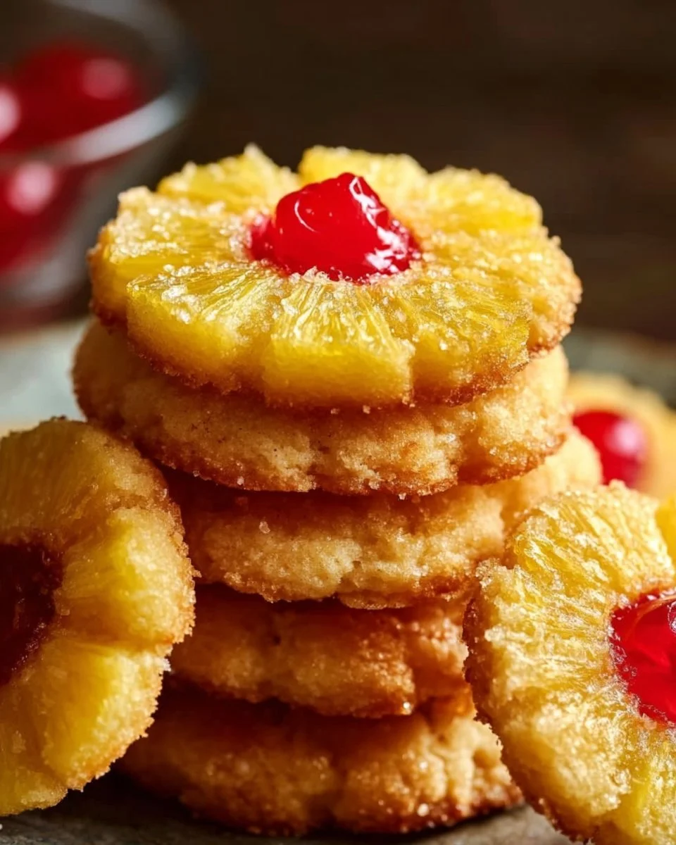 Pineapple Upside-Down Cookies arranged on a baking tray
