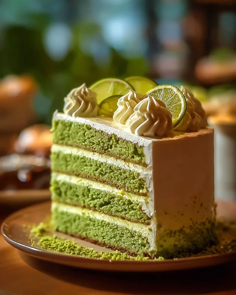 Delicious Pistachio Cream Cake with creamy frosting and pistachio topping