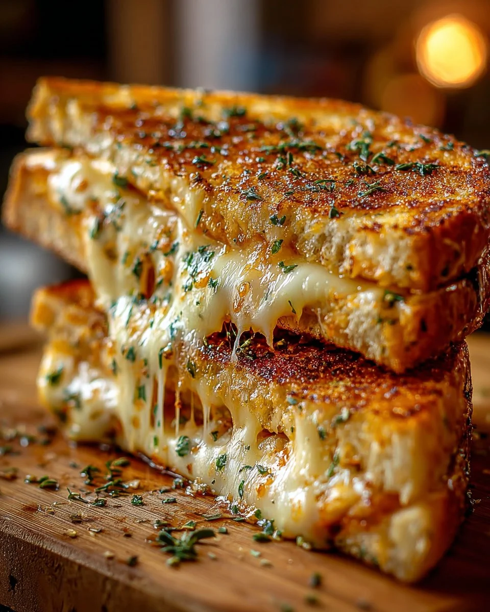 Melted Pizza Grilled Cheese sandwich with gooey cheese and pizza toppings
