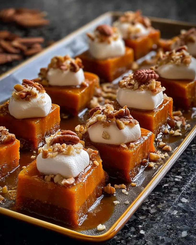 Delicious Potato Bites with brown sugar marshmallows and pecans on a plate