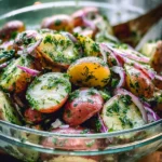Delicious homemade potato salad with fresh herbs and creamy dressing