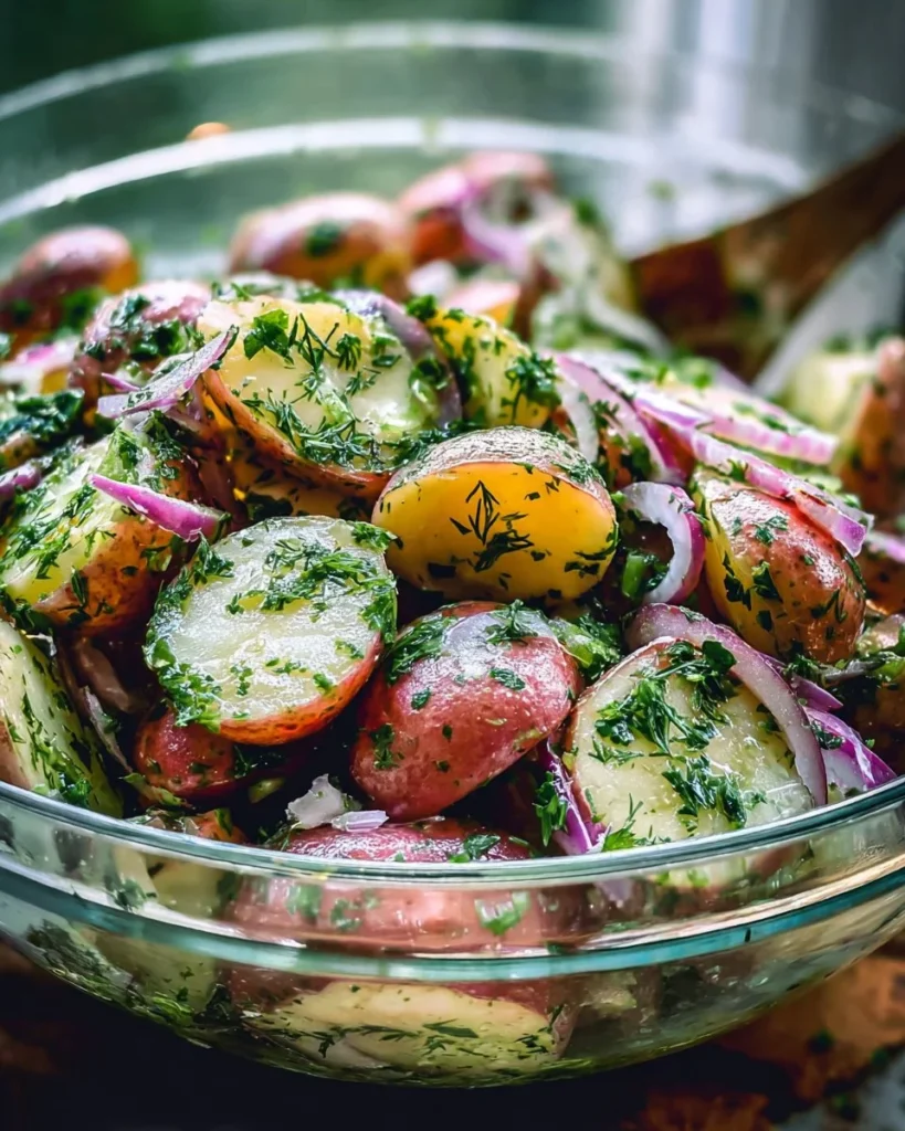 Delicious homemade potato salad with fresh herbs and creamy dressing