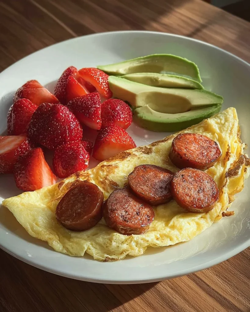 Healthy power protein breakfast plate with eggs, avocado, and spinach