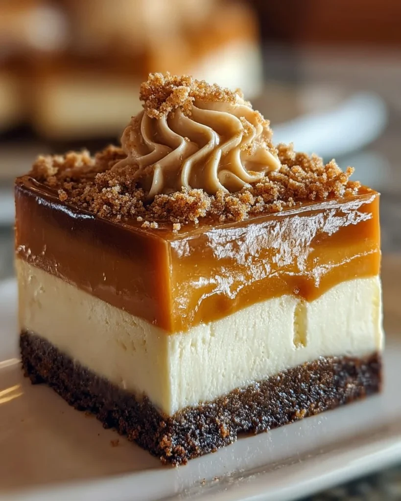Delicious Pumpkin Caramel Cheesecake topped with rich caramel and pumpkin spice.