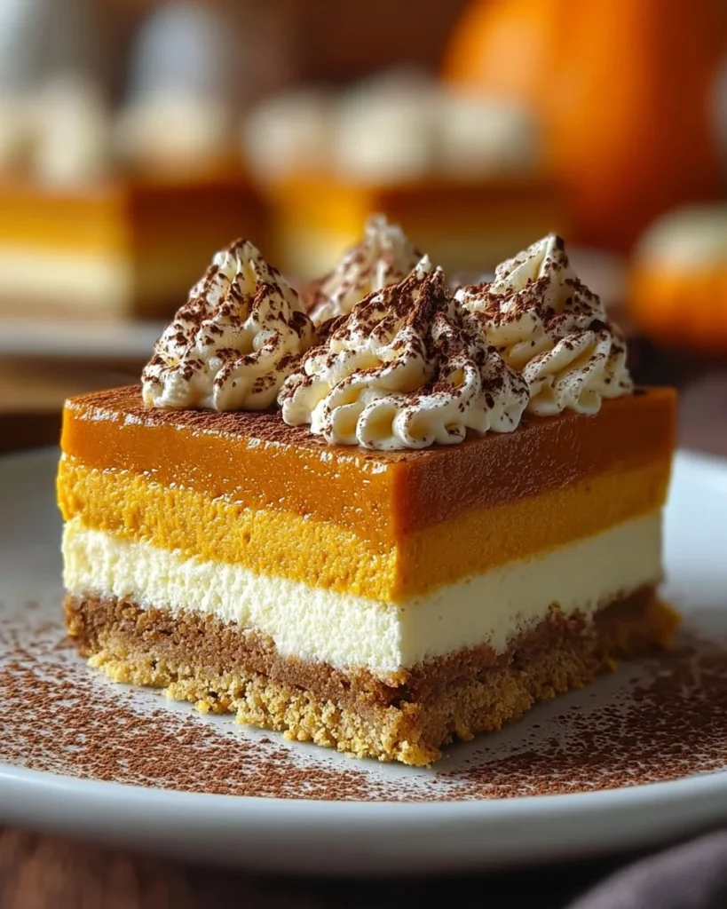 Delicious homemade Pumpkin Cheesecake Bars with a creamy filling and pumpkin spice.