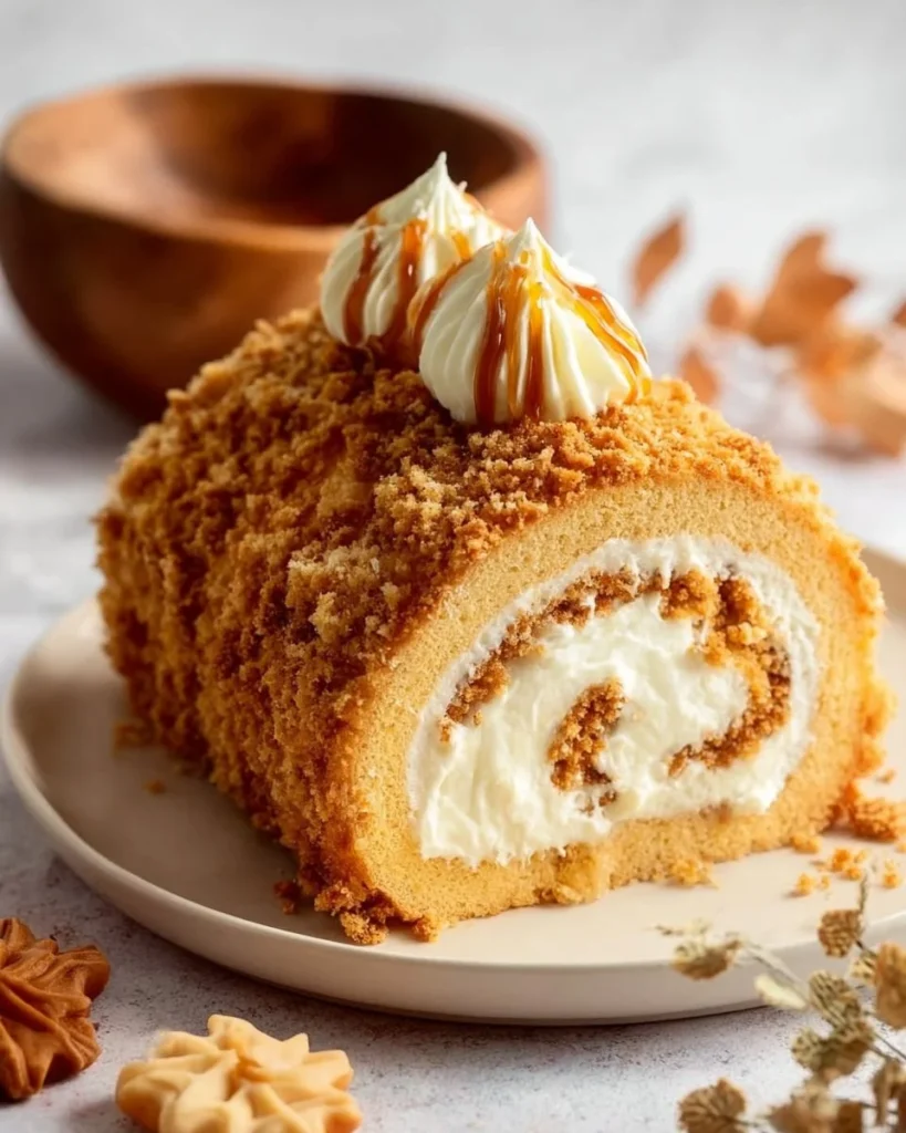 Delicious Pumpkin Cheesecake Roll with autumn spices and creamy filling