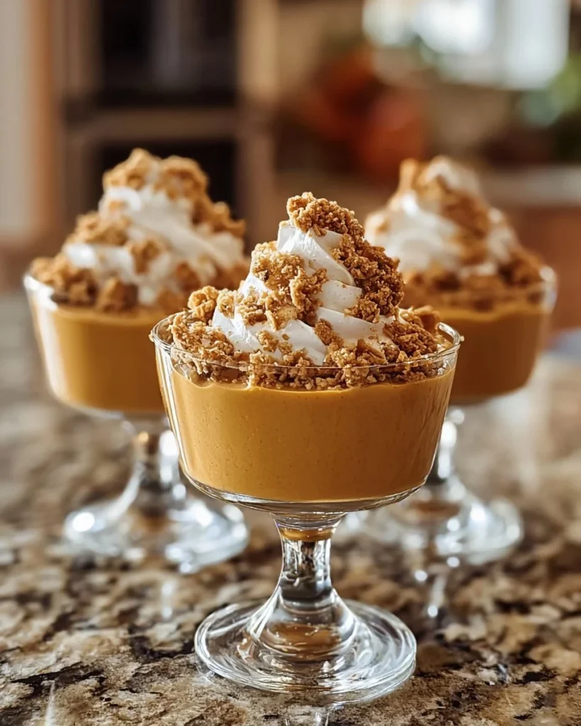 Delicious pumpkin crunch parfaits with layers of pumpkin and crunchy toppings