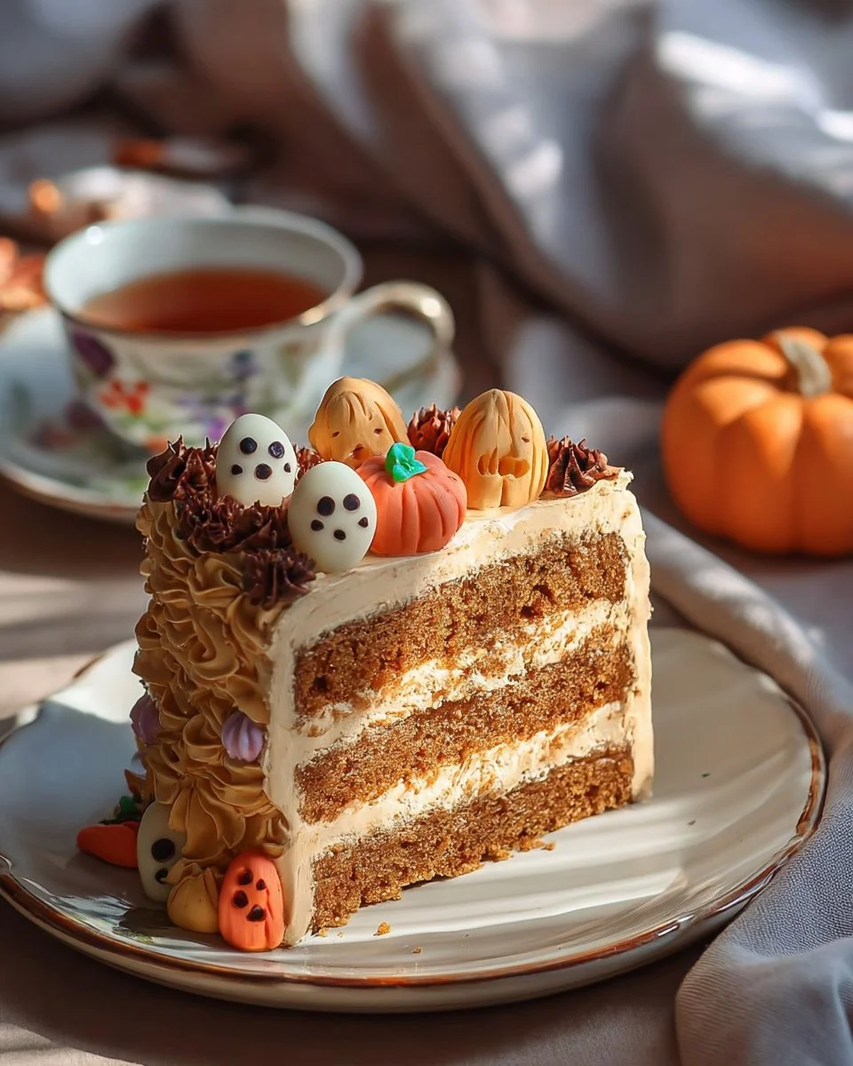 Delicious Pumpkin Spice Latte Cake topped with creamy frosting and spices