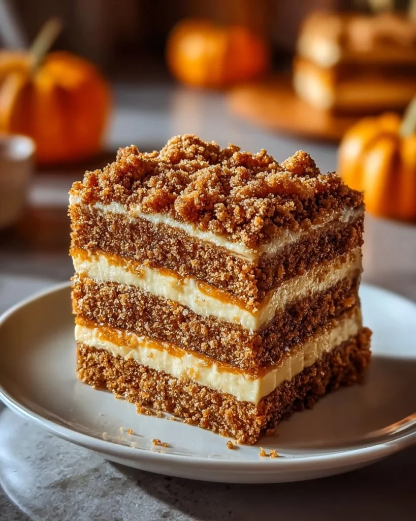 Delicious Pumpkin Streusel Coffee Cake topped with crunchy streusel