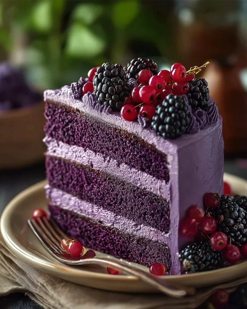 Deliciously moist Purple Velvet Cake with a rich cream cheese frosting
