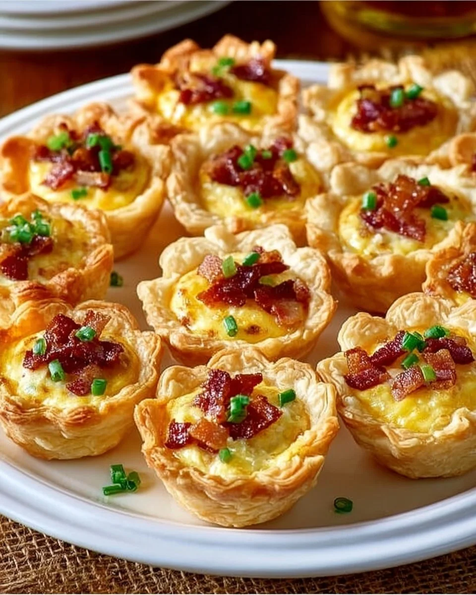 Savory Quiche Lorraine Muffins served on a plate, garnished with herbs.