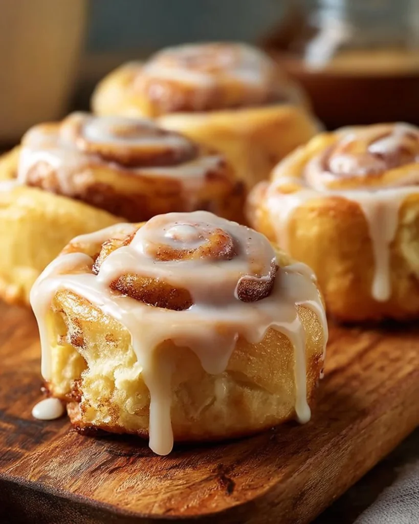 Delicious quick cinnamon rolls with cream cheese icing on a white plate