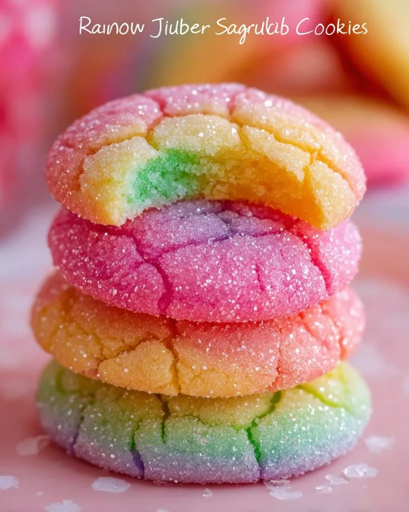 Colorful Rainbow Jello Sugar Cookies displayed on a plate