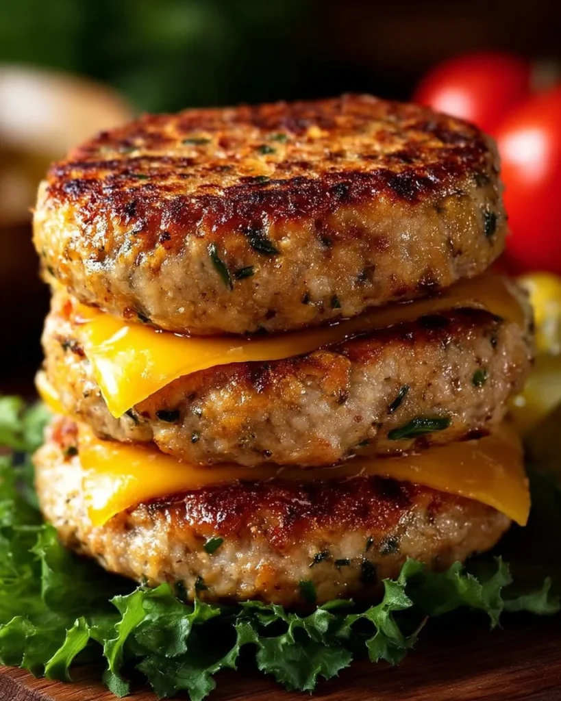 Ranch cheddar chicken burgers on a serving plate with fresh toppings