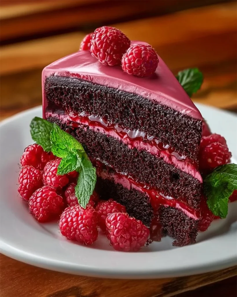 Delicious raspberry cake with fresh raspberries and cream frosting