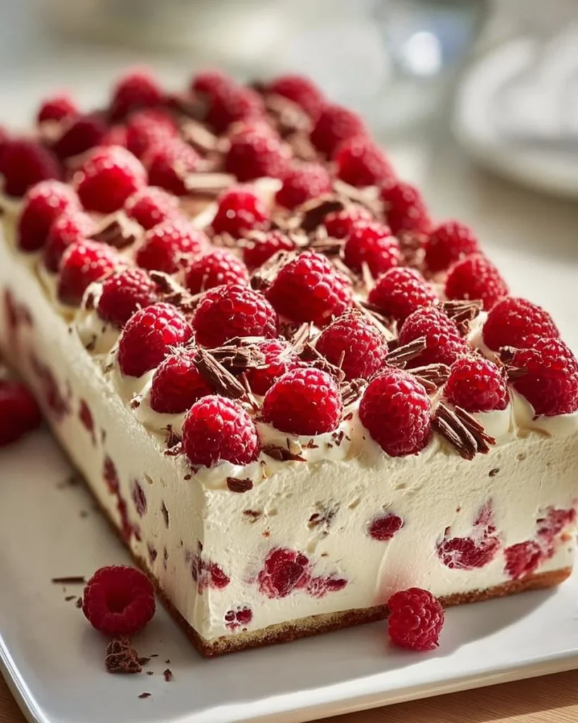 Delicious slice of raspberry cheesecake topped with fresh raspberries and a graham cracker crust