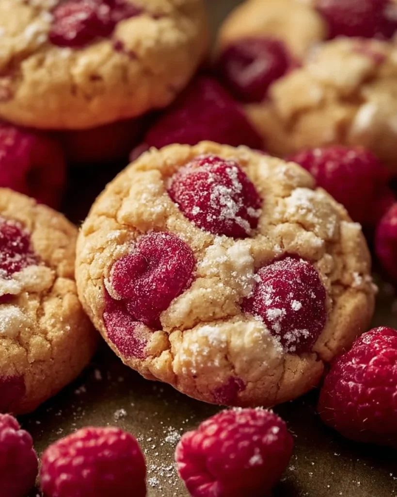 Delicious homemade raspberry cookies on a wooden table