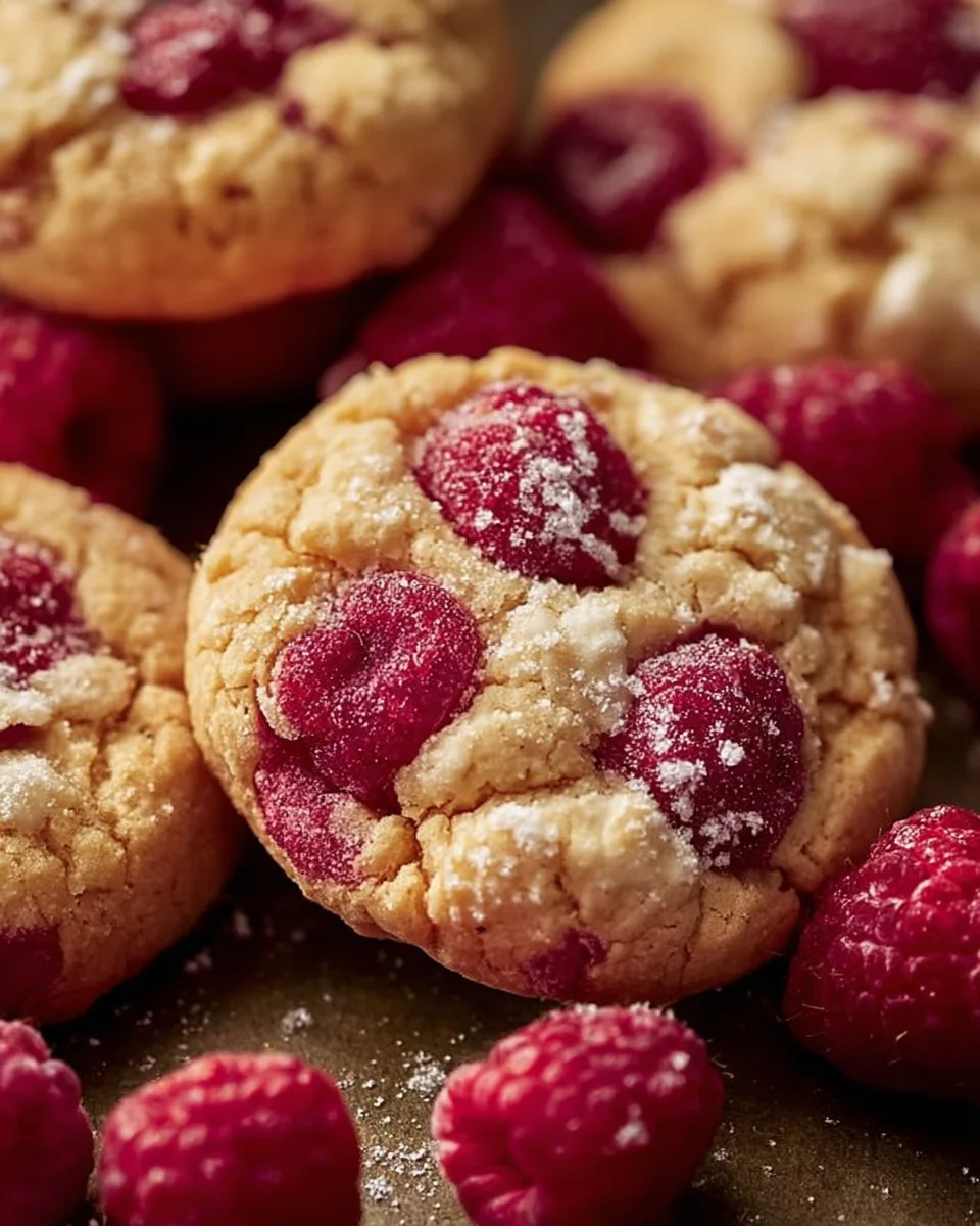 Delicious homemade raspberry cookies on a wooden table