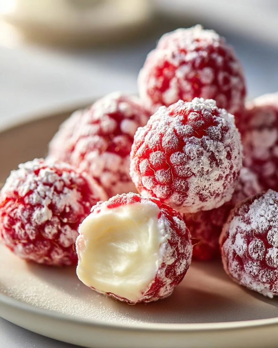 Delicious Raspberry Cream Cheese Bites on a plate, perfect for dessert lovers.