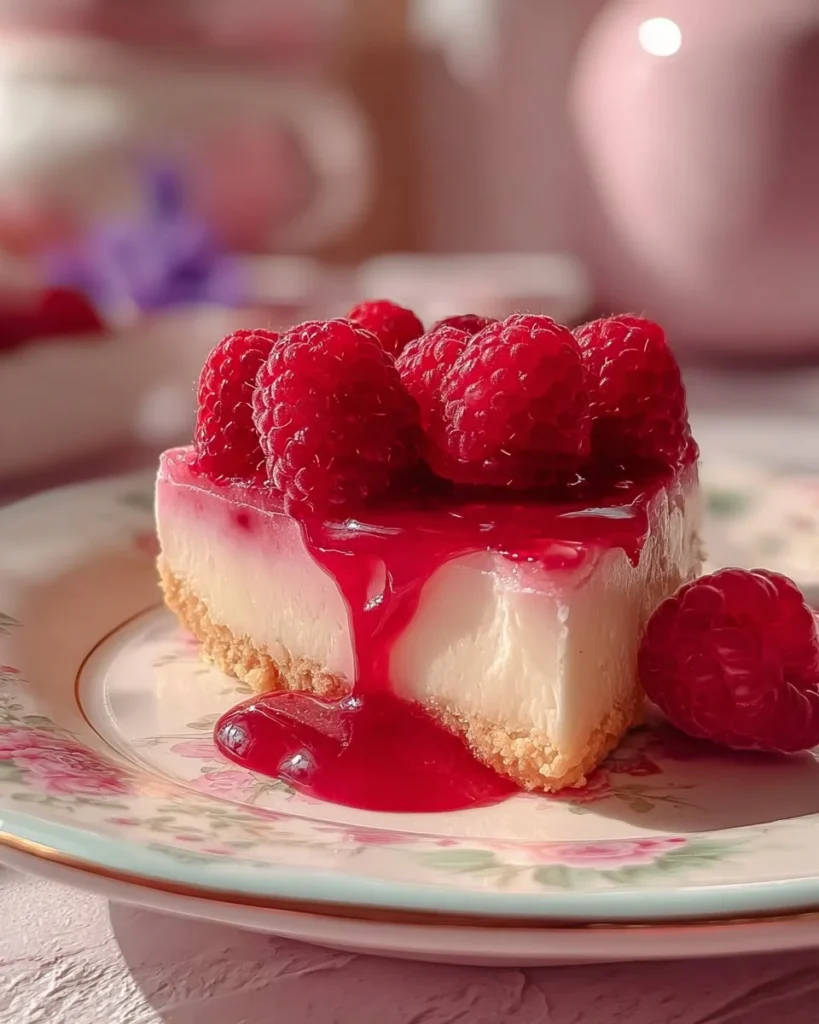 Slice of Raspberry Cream Pie with fresh raspberries on top