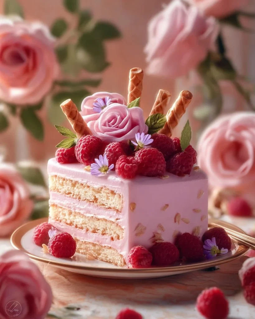 Delicious Raspberry Layer Cake with vibrant filling and frosting