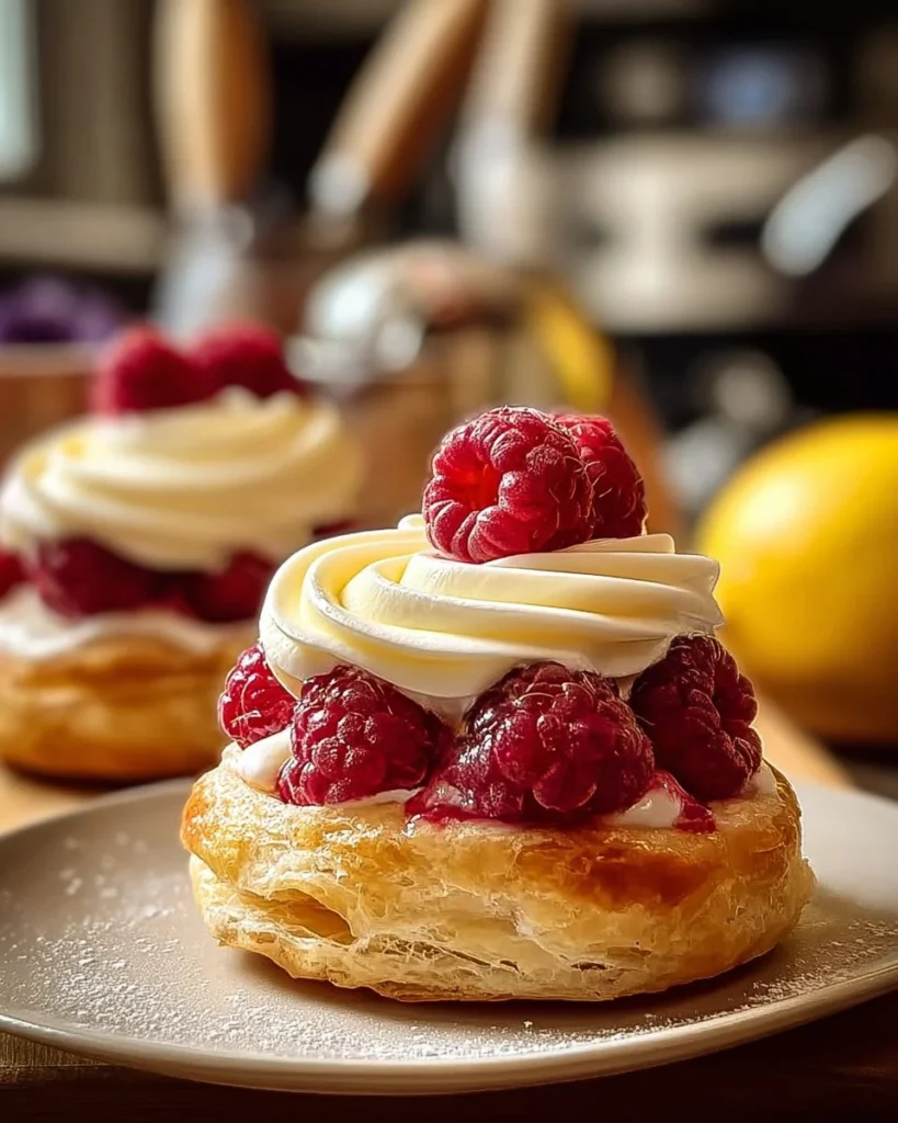 Freshly baked Raspberry Lemon Rolls drizzled with icing