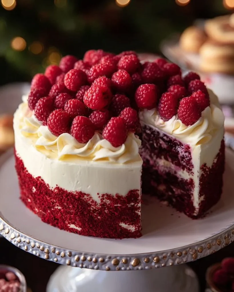 Raspberry Red Velvet Bliss cake with vibrant raspberry frosting