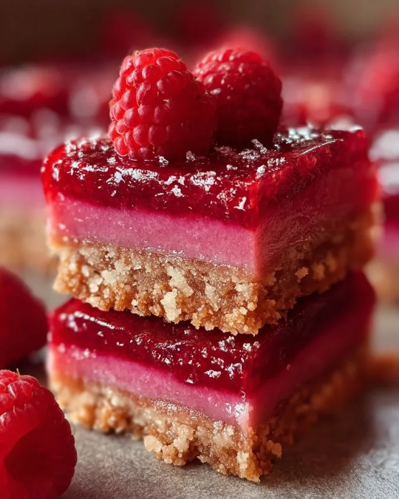 Delicious Raspberry Ruffle Traybake Bars arranged on a white plate.