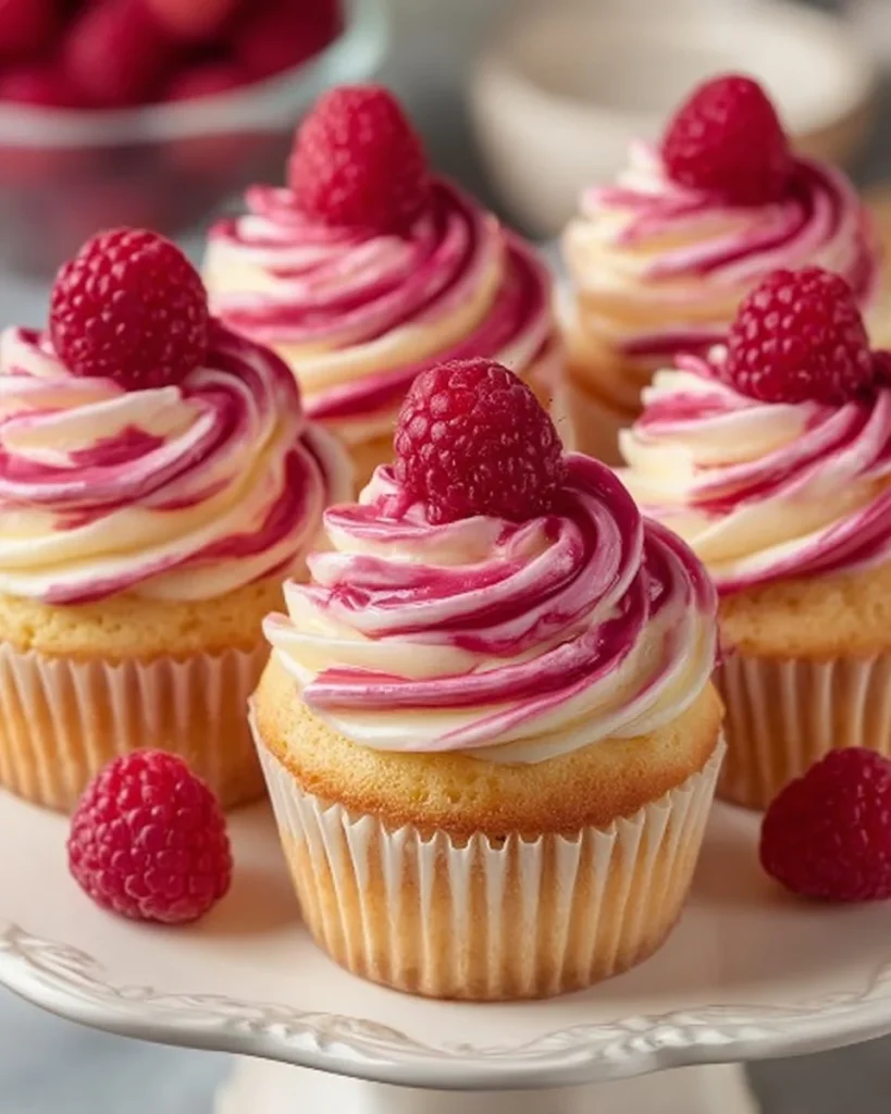 Delicious Raspberry Swirl Cupcakes with vibrant raspberry frosting decoration