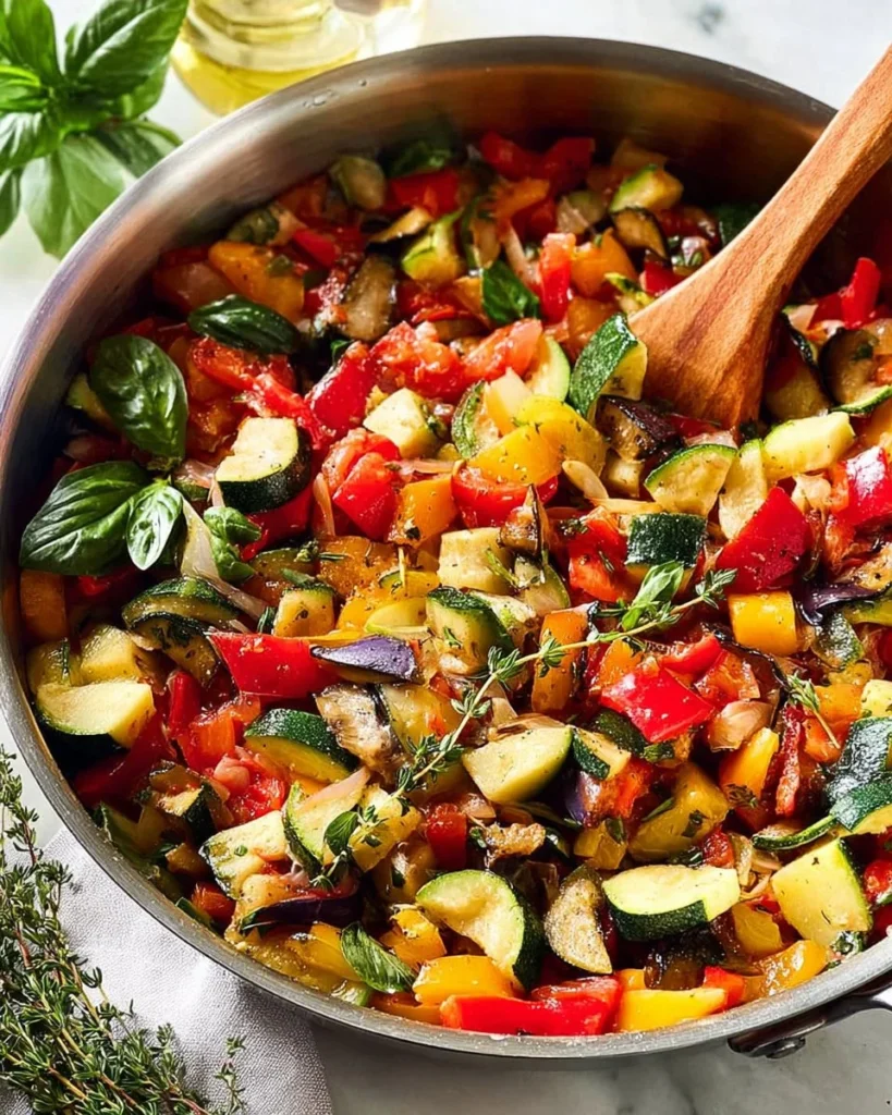 Colorful Ratatouille dish with fresh vegetables arranged beautifully