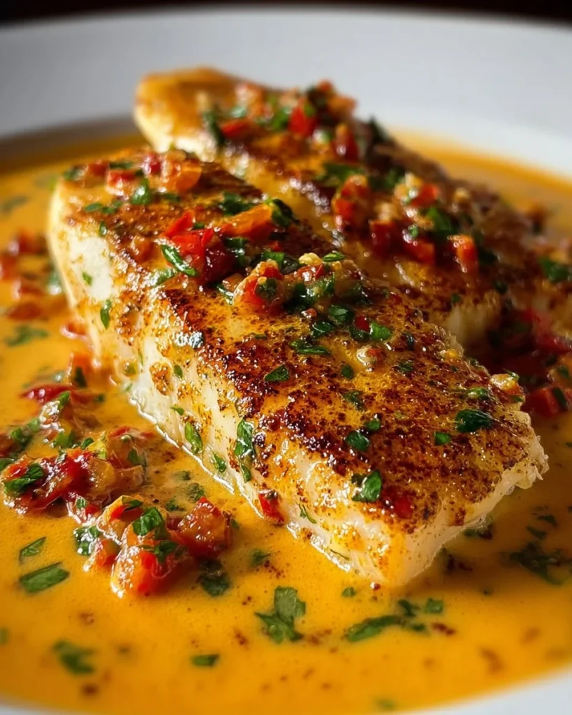 Delicious Red Snapper topped with creamy Creole sauce on a plate
