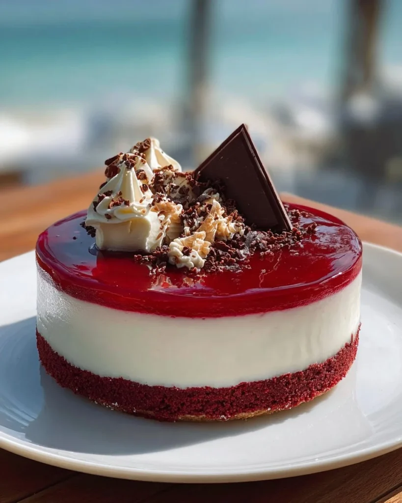 Red Velvet Berry Mousse Cake with fresh berries and creamy layers