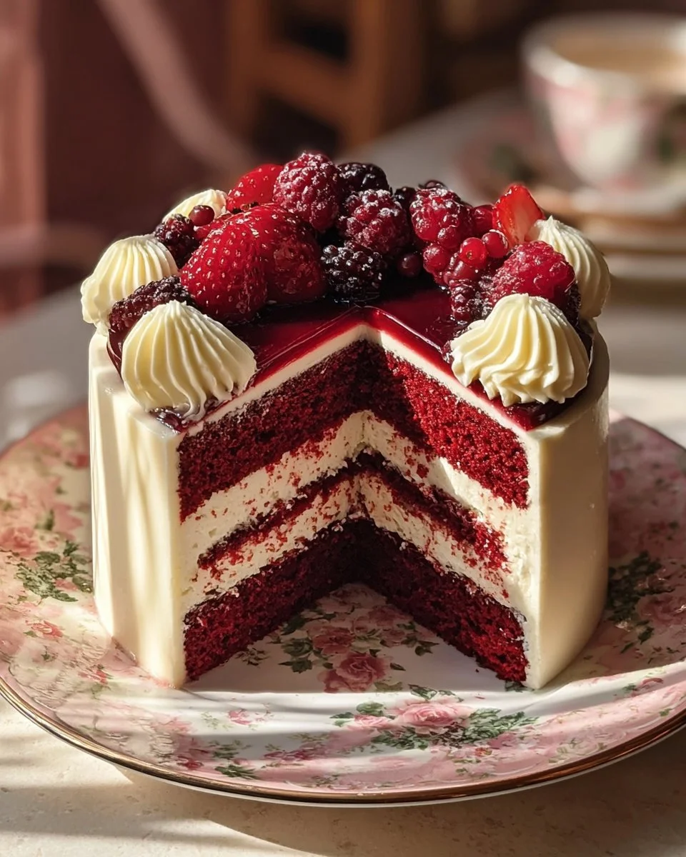 Decadent Red Velvet Cheesecake with cream cheese frosting and vibrant red layers