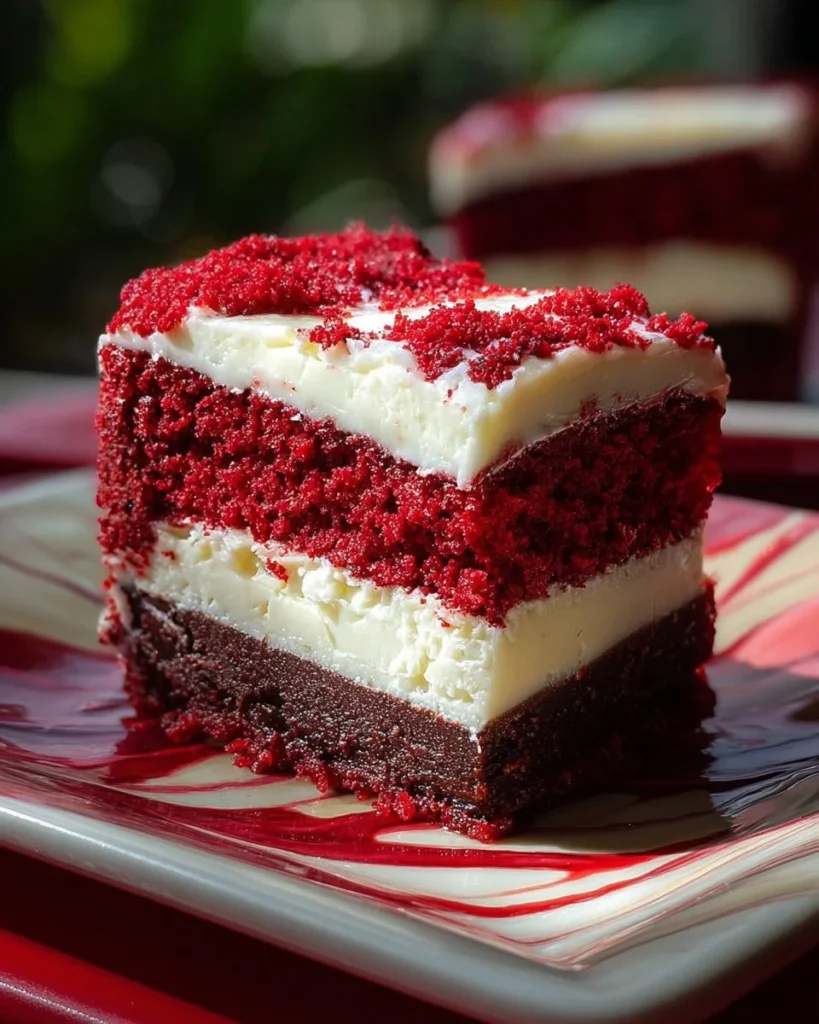 Delicious Red Velvet Cheesecake Brownies with cream cheese swirl on top