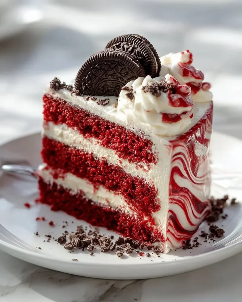Delicious Red Velvet Marble Cake with Red Velvet Oreo Cream Cheese Filling