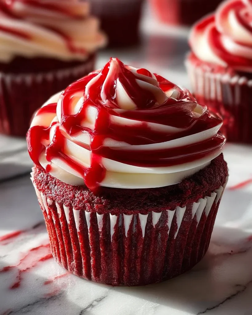 Red Velvet Marble Cupcakes with cream cheese frosting and decorative topping