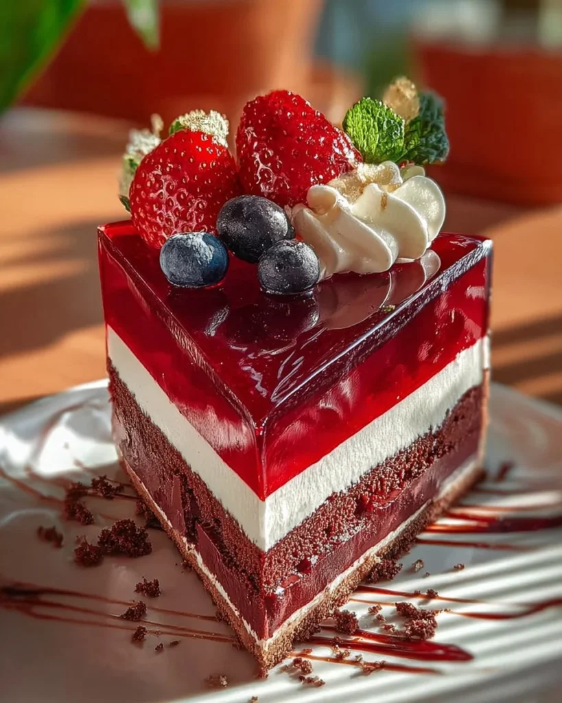 Delicious Red Velvet Strawberry Cheesecake slice on a plate