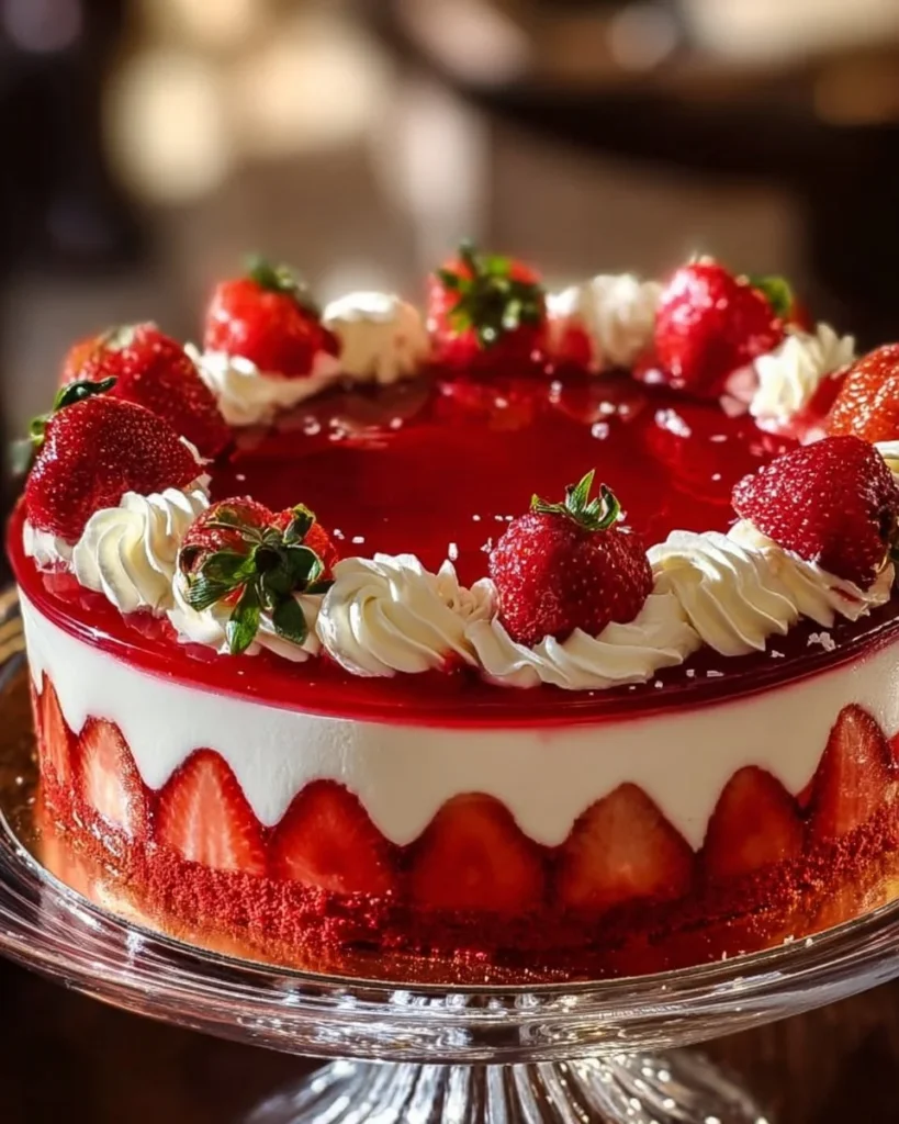 Delicious Red Velvet Strawberry Cheesecake topped with fresh strawberries