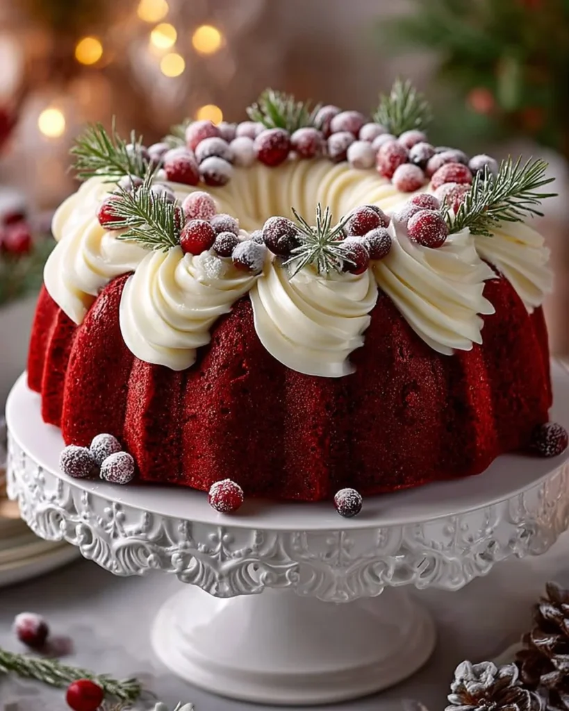 Delicious Red Velvet Wreath Cake decorated with festive toppings