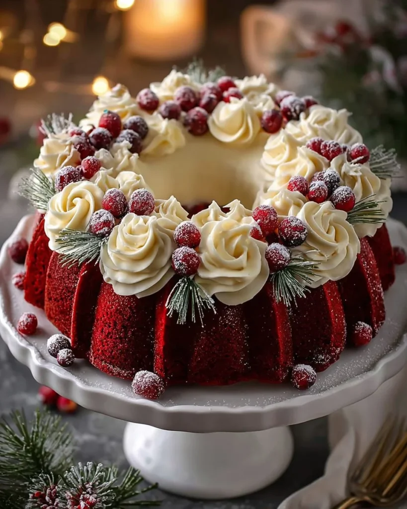 Delicious Red Velvet Wreath Cake decorated for festive occasions
