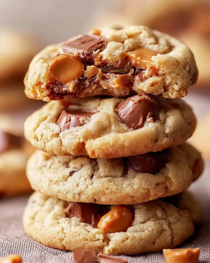 Decadent Reese's Cheesecake Cookies topped with chocolate and peanut butter