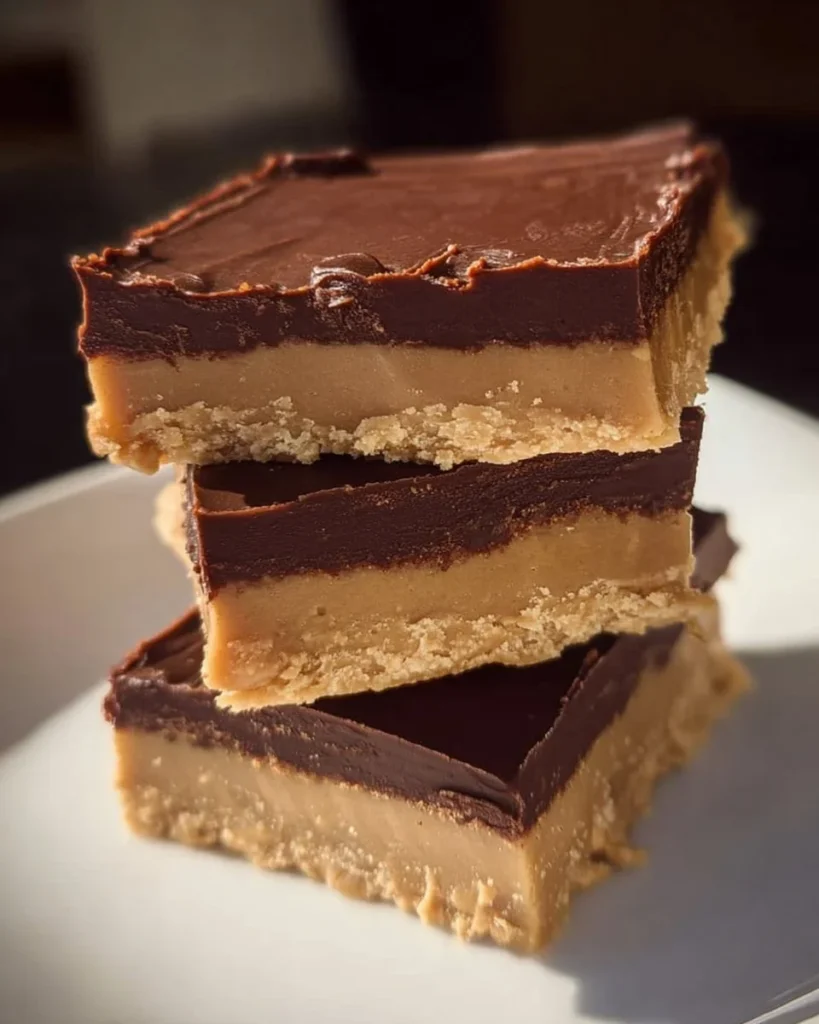 Reese's Peanut Butter No-Bake Bars topped with chocolate and peanut butter