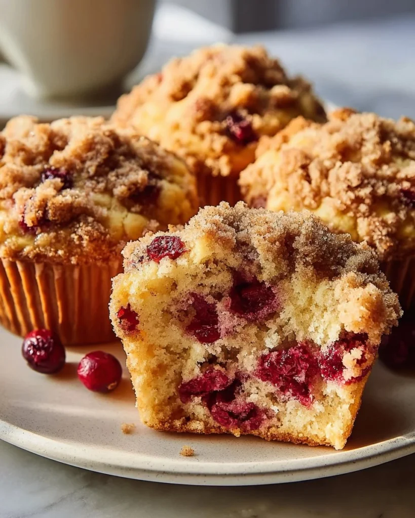 Delicious Rhubarb Cranberry Streusel Muffins fresh out of the oven