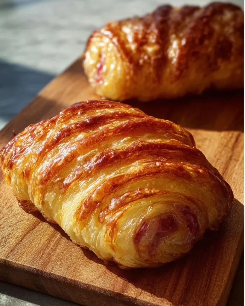 Braided Rhubarb Danish with cream cheese filling fresh out of the oven.